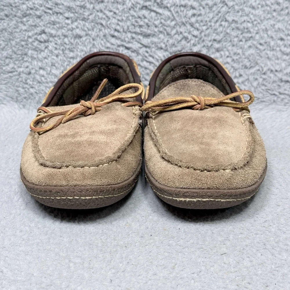 LL Bean Handsewn Slippers Flannel-Lined Mens‎ Size 9 Moccasin Shoes Brown Suede
